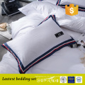 Popular applique label hotel bedding / stripe border luxury home bedding sets